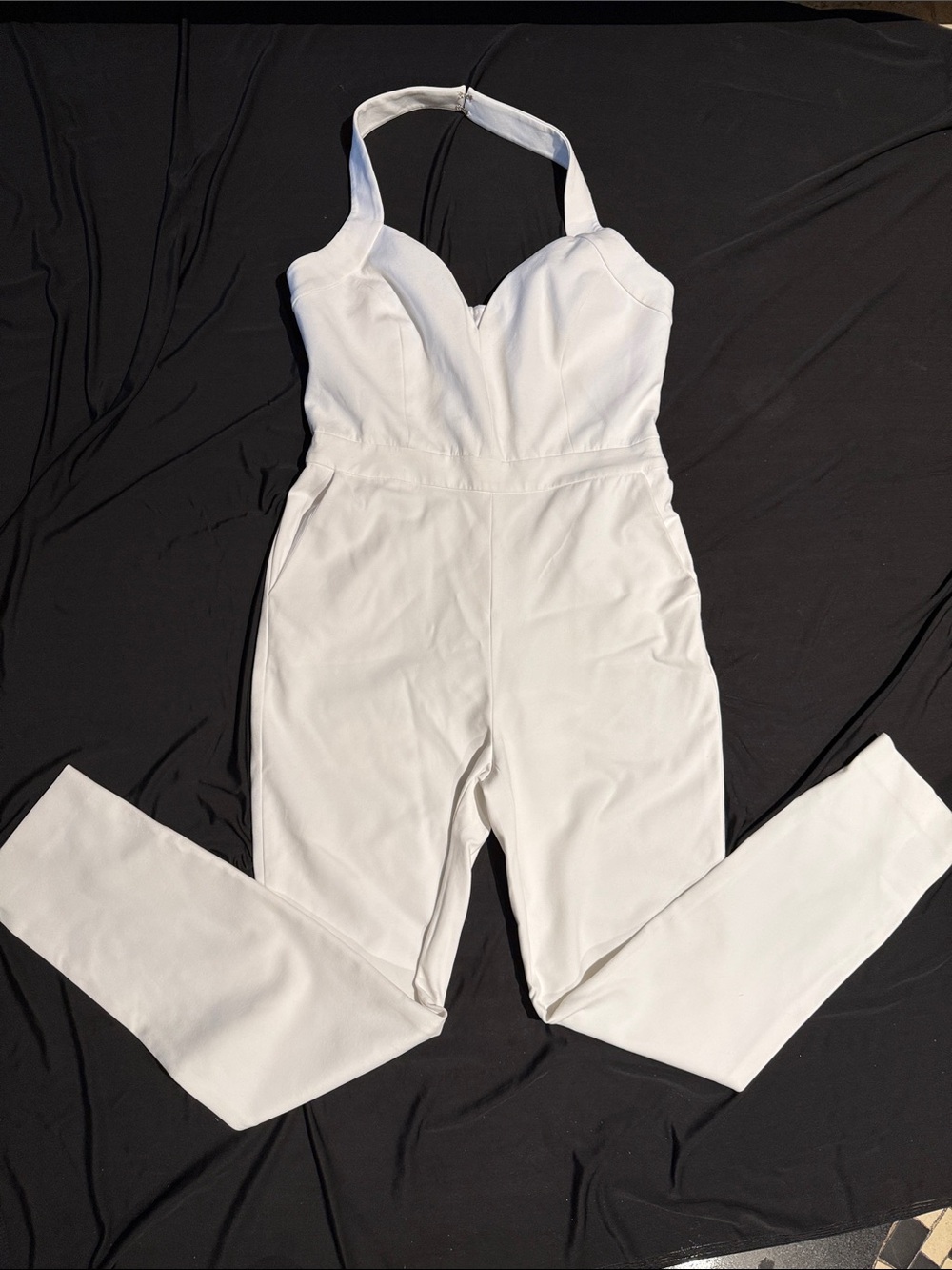 Guess Marciano White Lined Halter Slim Jumpsuit 10 L